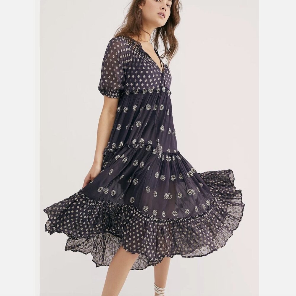 Free People Stella Maxi Midi Dress Women's Medium Sheer *No Slip